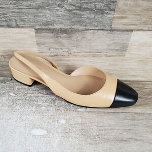 Veronica Beard Cecile Sling Womens Flats Sz 9.5 M Wheat Beige Black Cap Toe